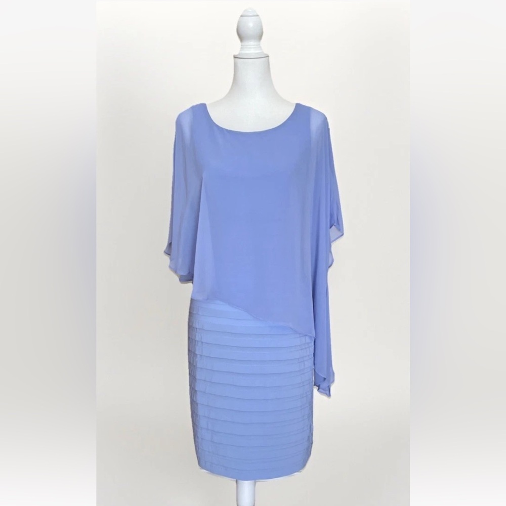 Adrianna Papell Blue Lake Chiffon Drape Overlay Pleated Formal Dress Size 6